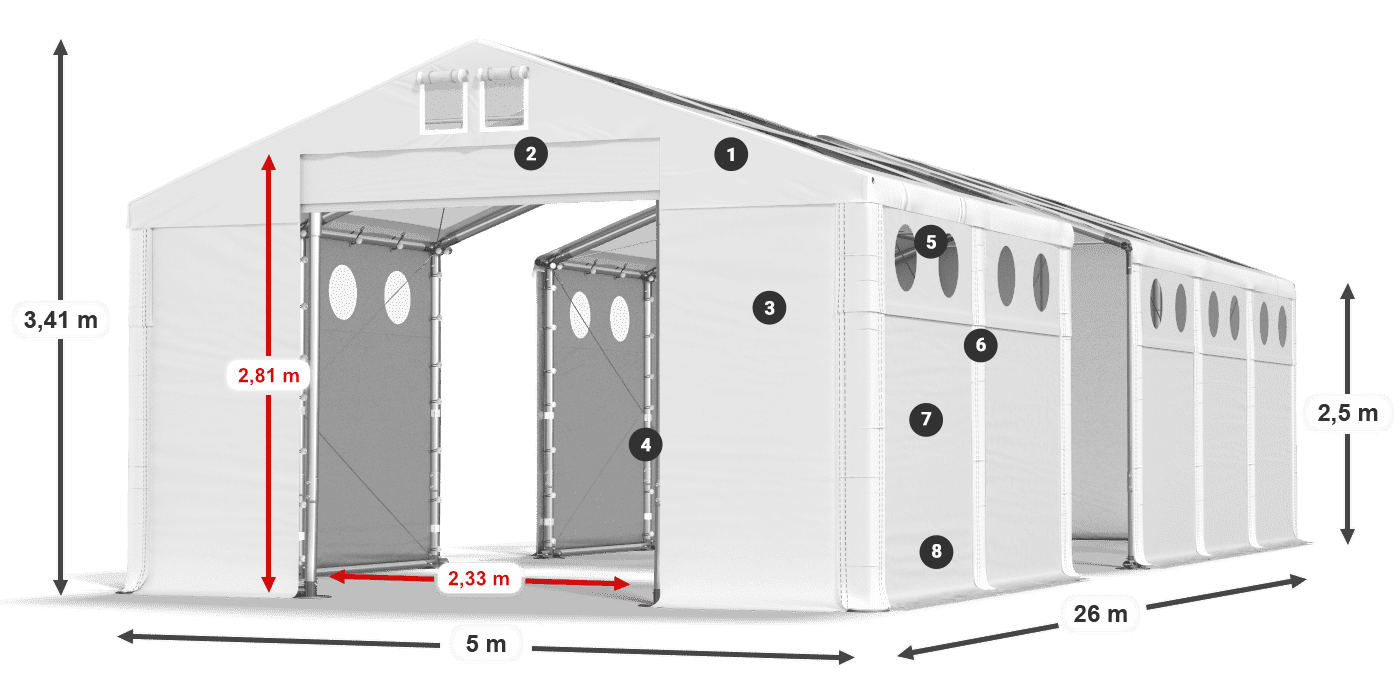 Tetto: MS T 580 PVC Pareti: SD O 500 PVC 2.5m leggenda