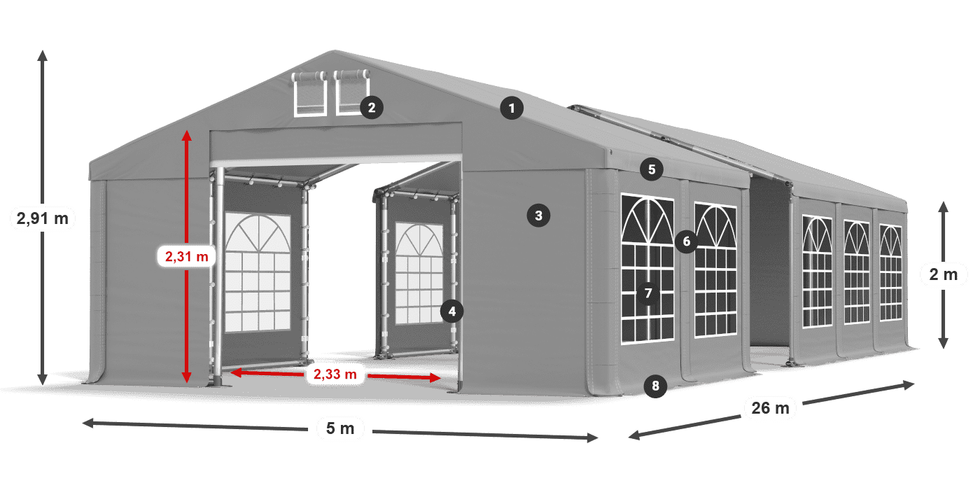 Tetto: FR 620 PVC Pareti: SD 500 PVC 2m leggenda