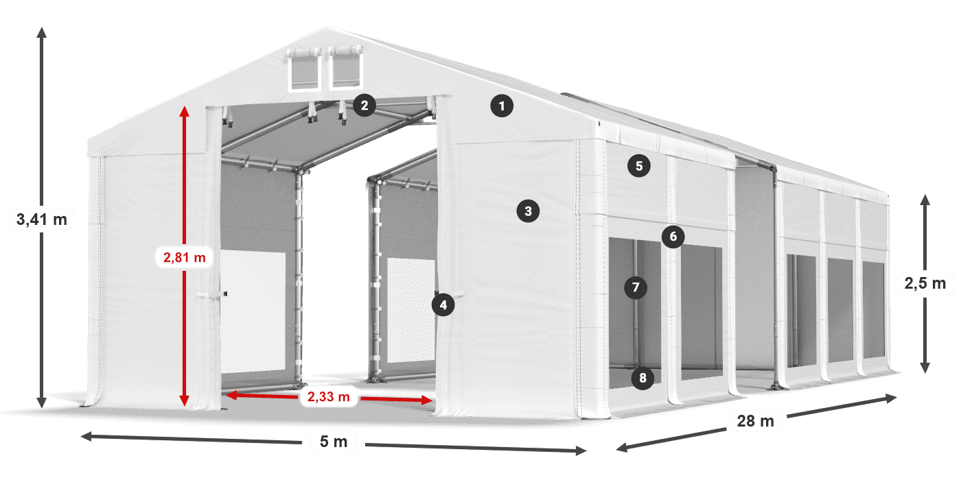 Tetto: MS 580 PVC Pareti: MS 580 PVC 2.5m leggenda