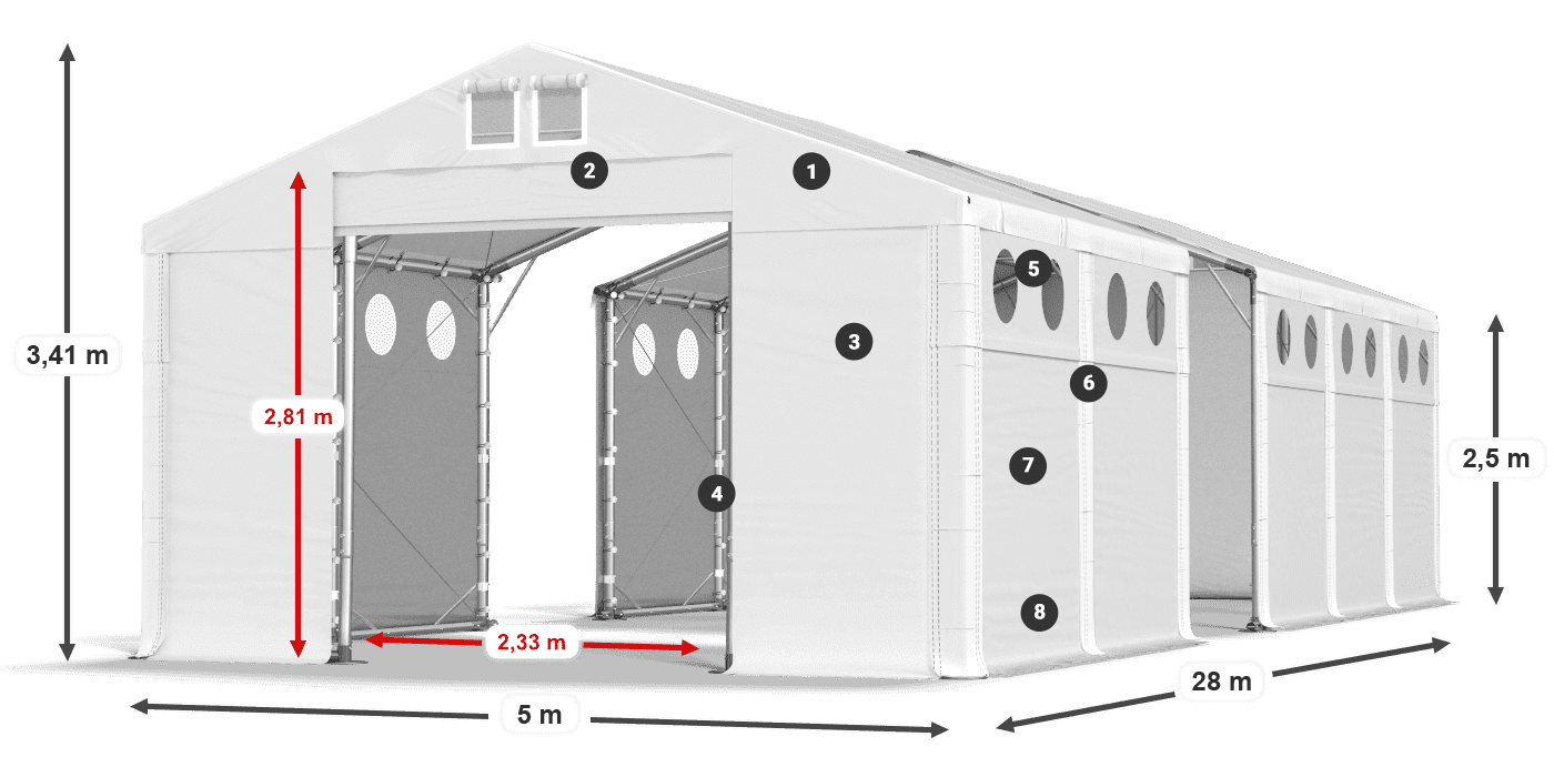 Tetto: MS 580 PVC Pareti: SD O 500 PVC 2.5m leggenda