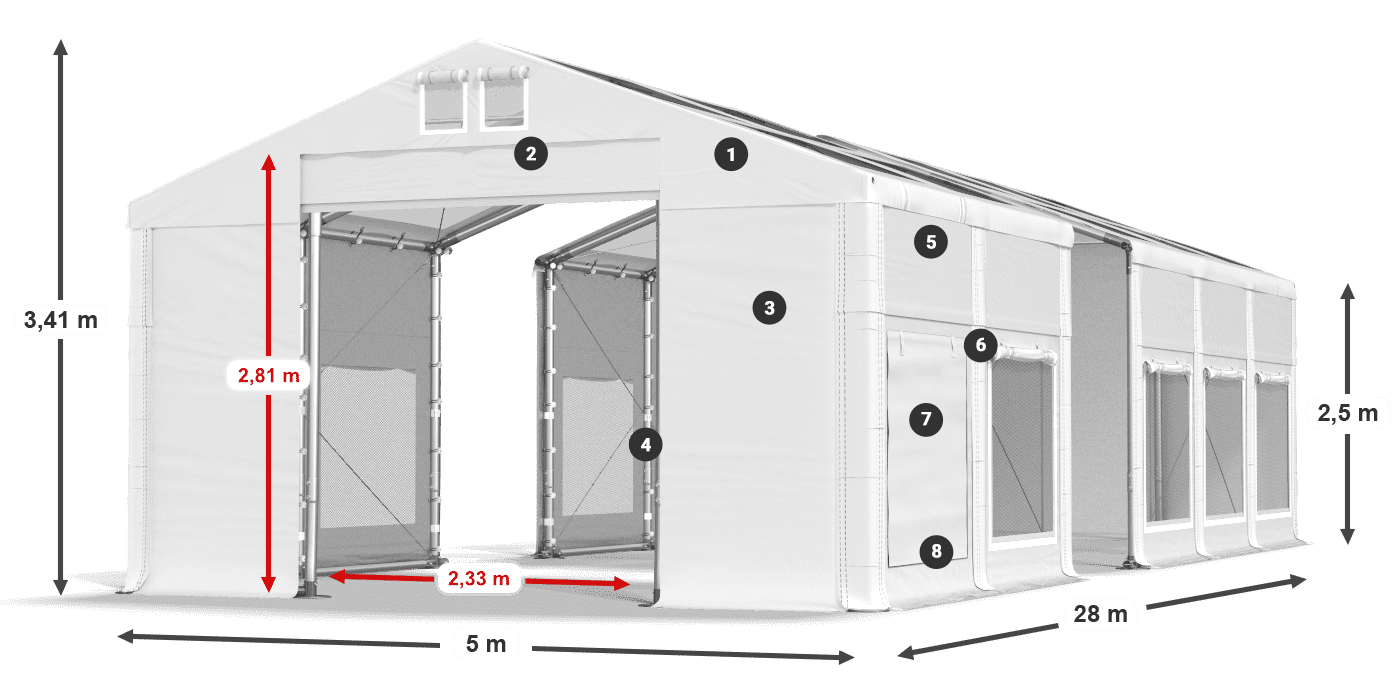 Tetto: MS T 580 PVC Pareti: SD M 500 PVC 2.5m leggenda