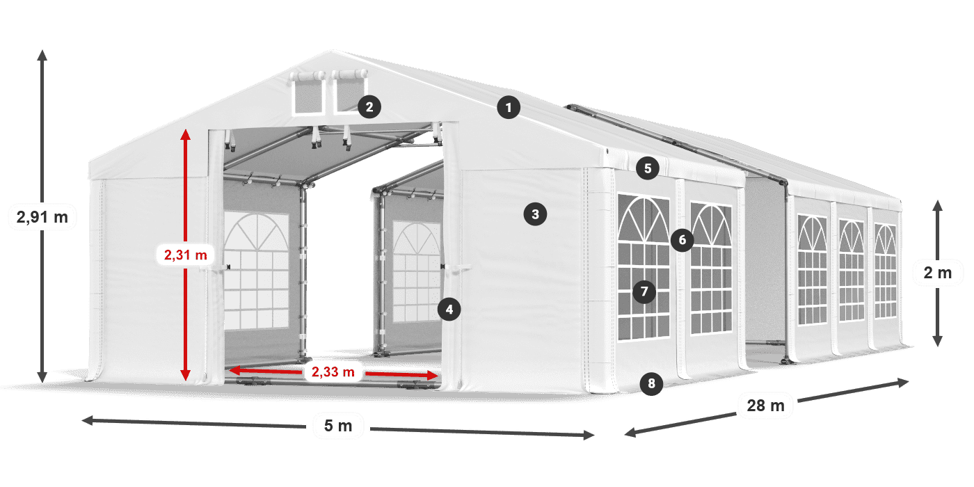Tetto: SD 5. PVC Pareti: FR 620 PVC leggenda 2m