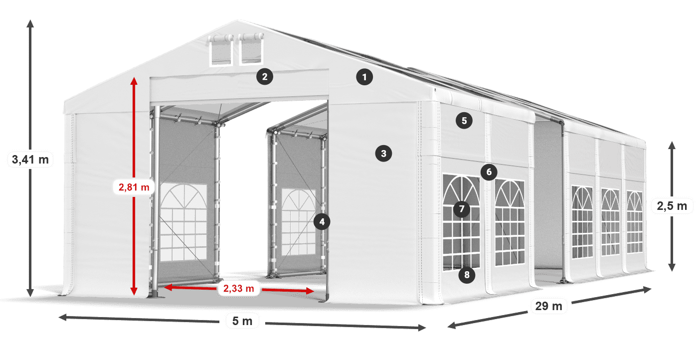 Tetto: MS T 580 PVC Pareti: FR 620 PVC 2.5m leggenda