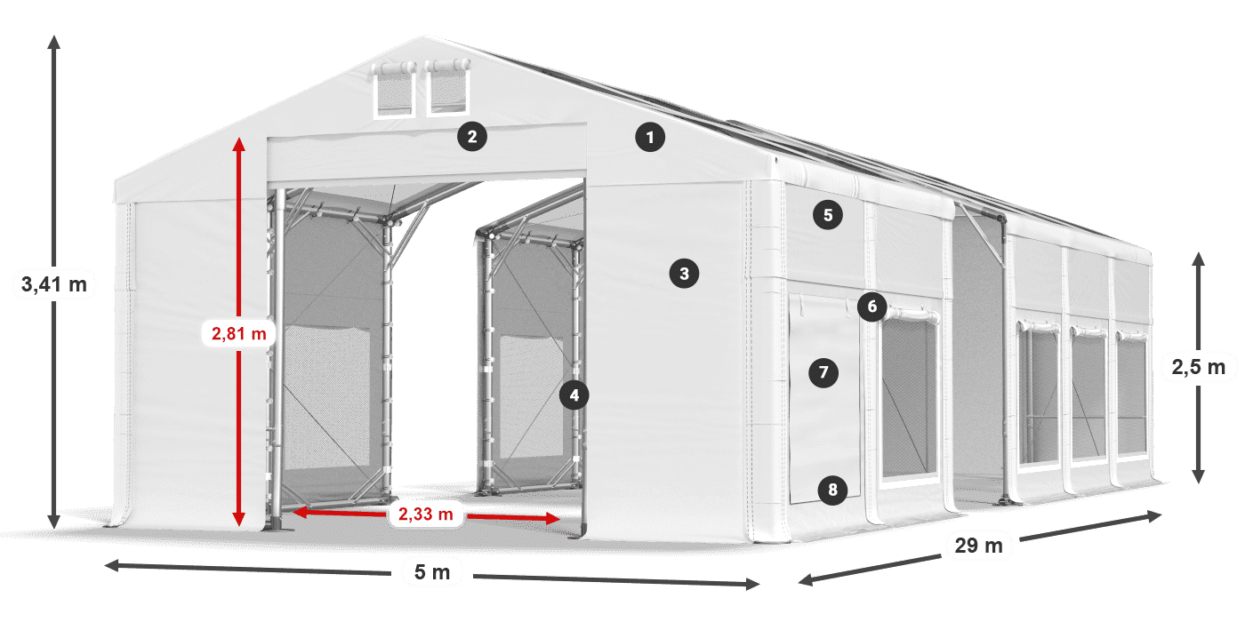 Tetto: MS T 580 PVC Pareti: SD M 500 PVC 2.5m leggenda