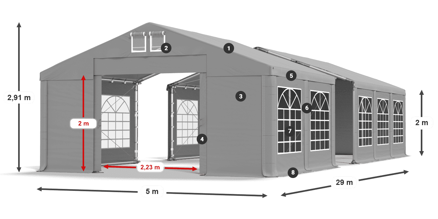 Tetto: FR 620 PVC Pareti: SD 500 PVC 2m leggenda