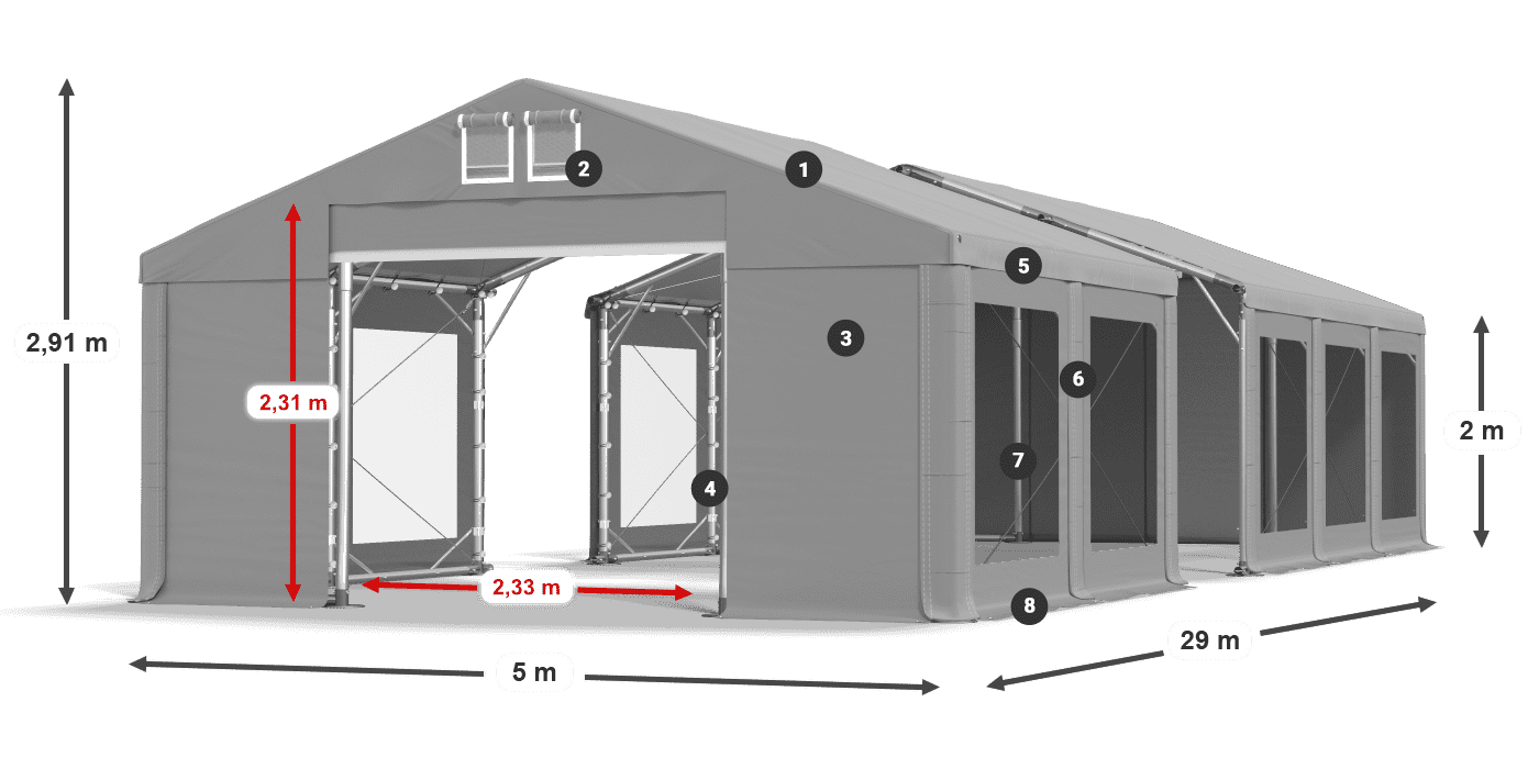 Tetto: MS 580 PVC Pareti: MS 580 PVC 2m leggenda