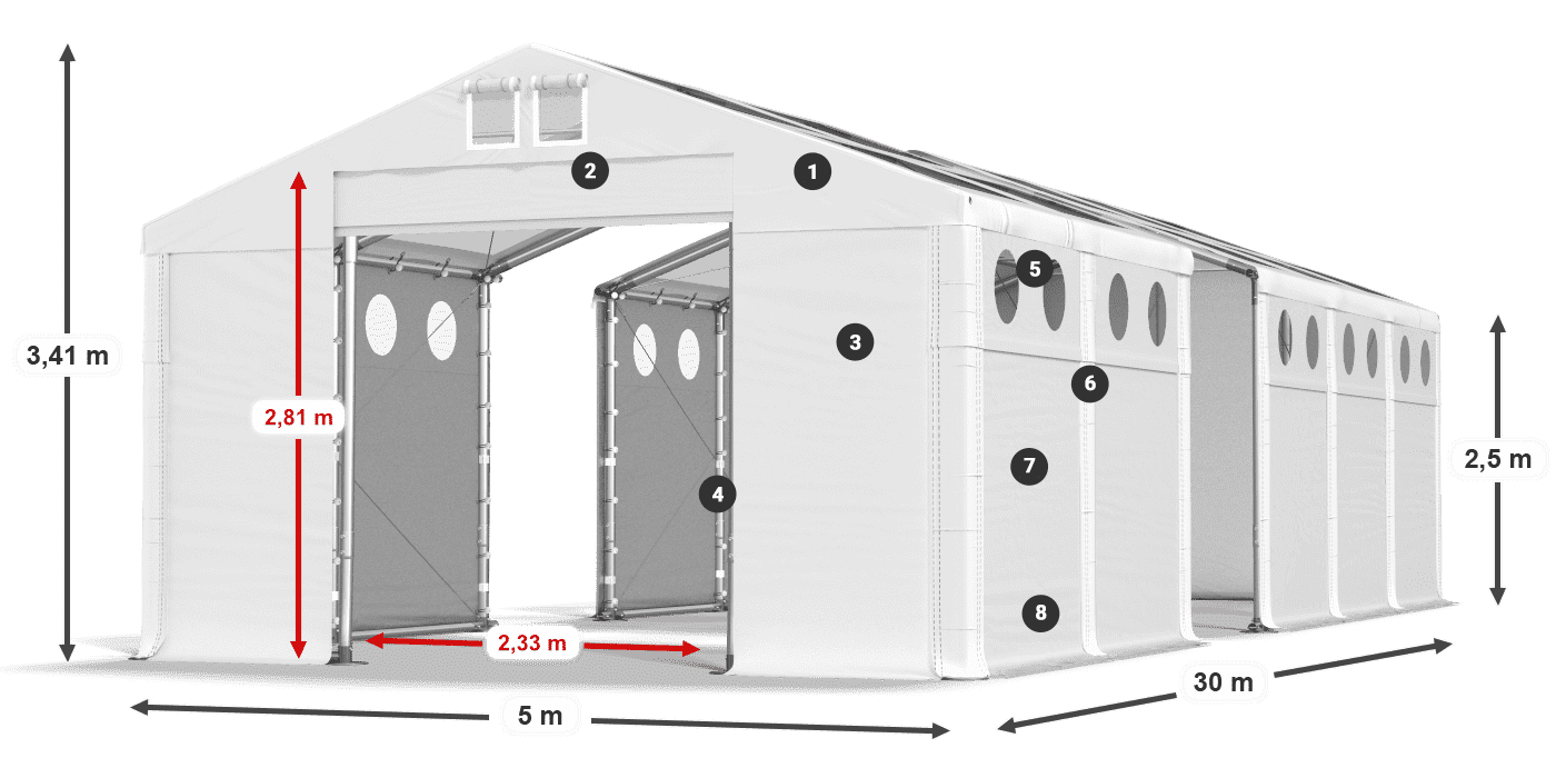 Tetto: MS T 580 PVC Pareti: FR O 620 PVC 2.5m leggenda