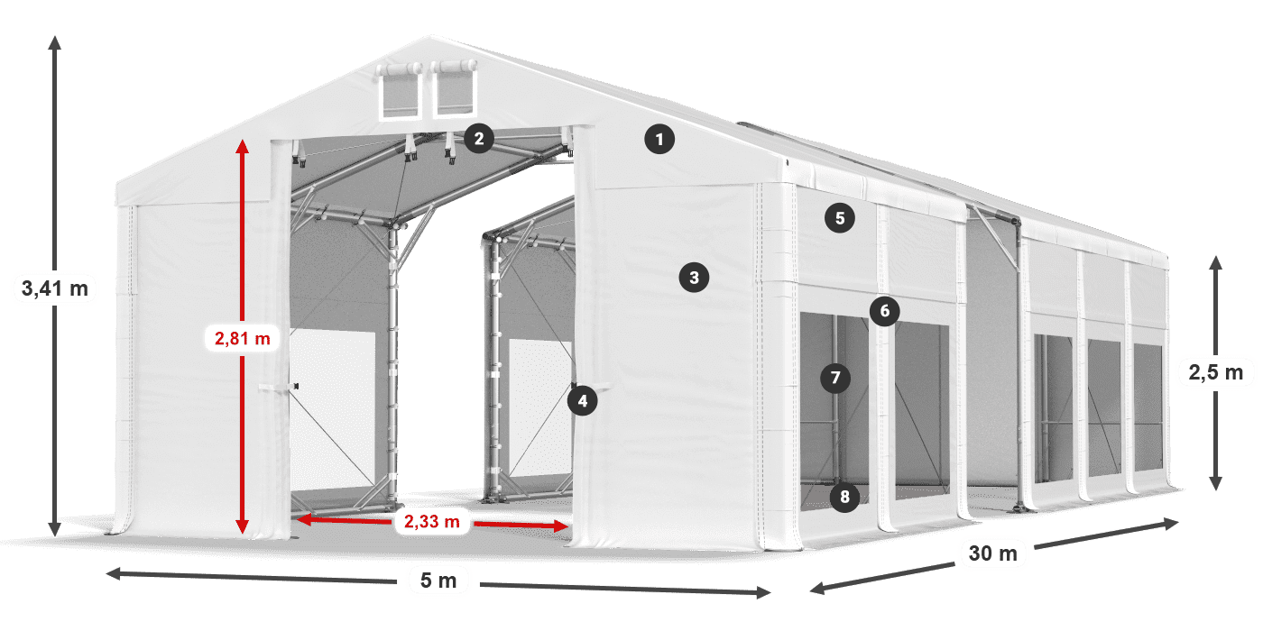Tetto: MS 580 PVC Pareti: MS 580 PVC 2.5m leggenda