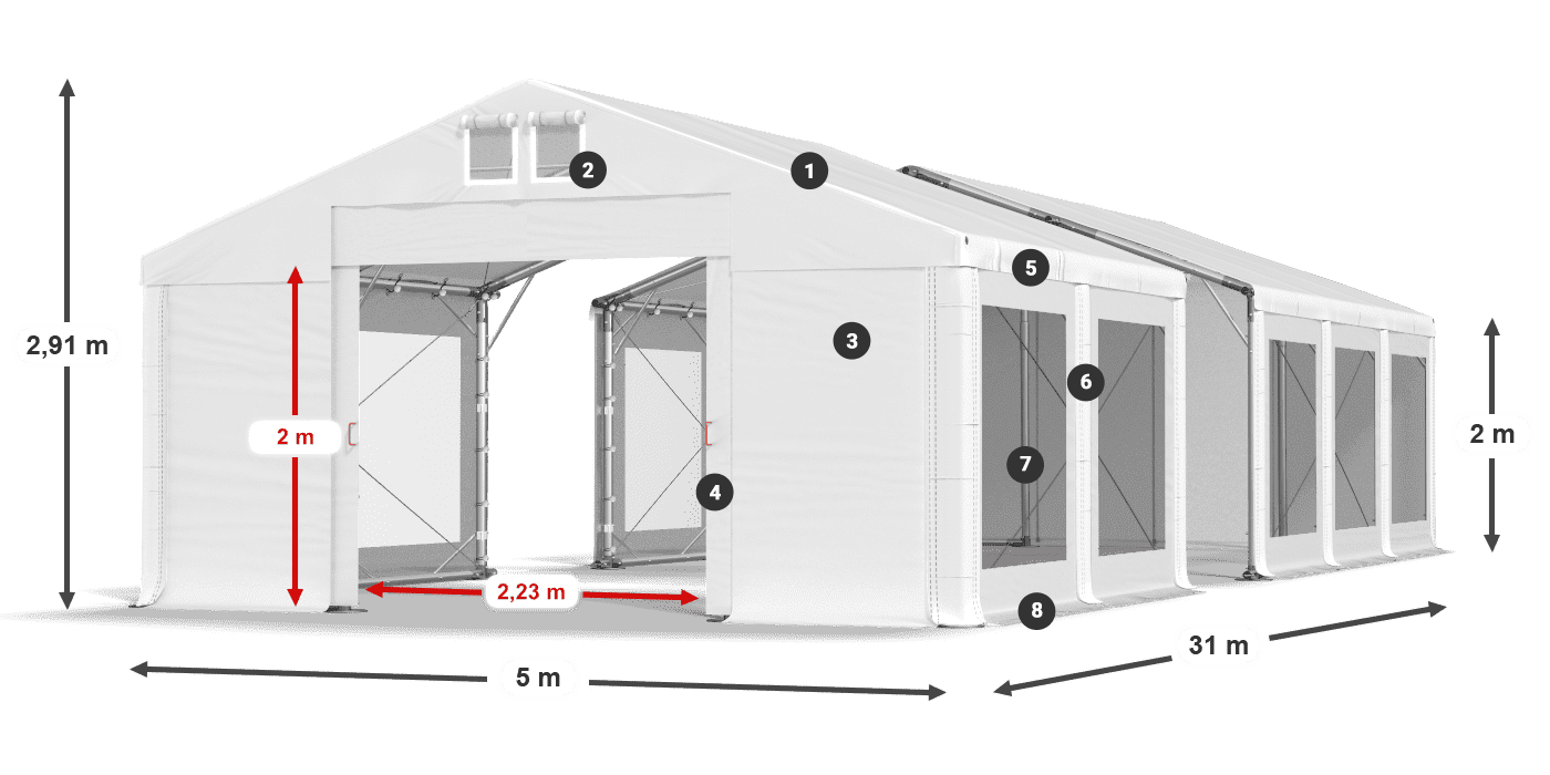 Tetto: MS 580 PVC Pareti: MS 580 PVC 2m leggenda