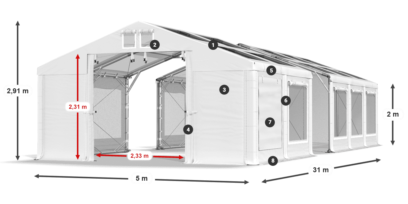 Tetto: MS T 580 PVC Pareti: SDM 500 PVC 2m leggenda