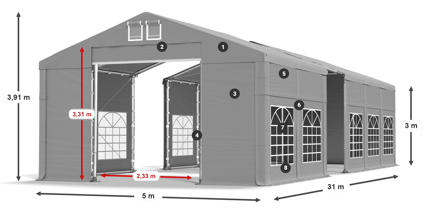 Tetto: FR 620 PVC Pareti: SD 500 PVC 3m leggenda