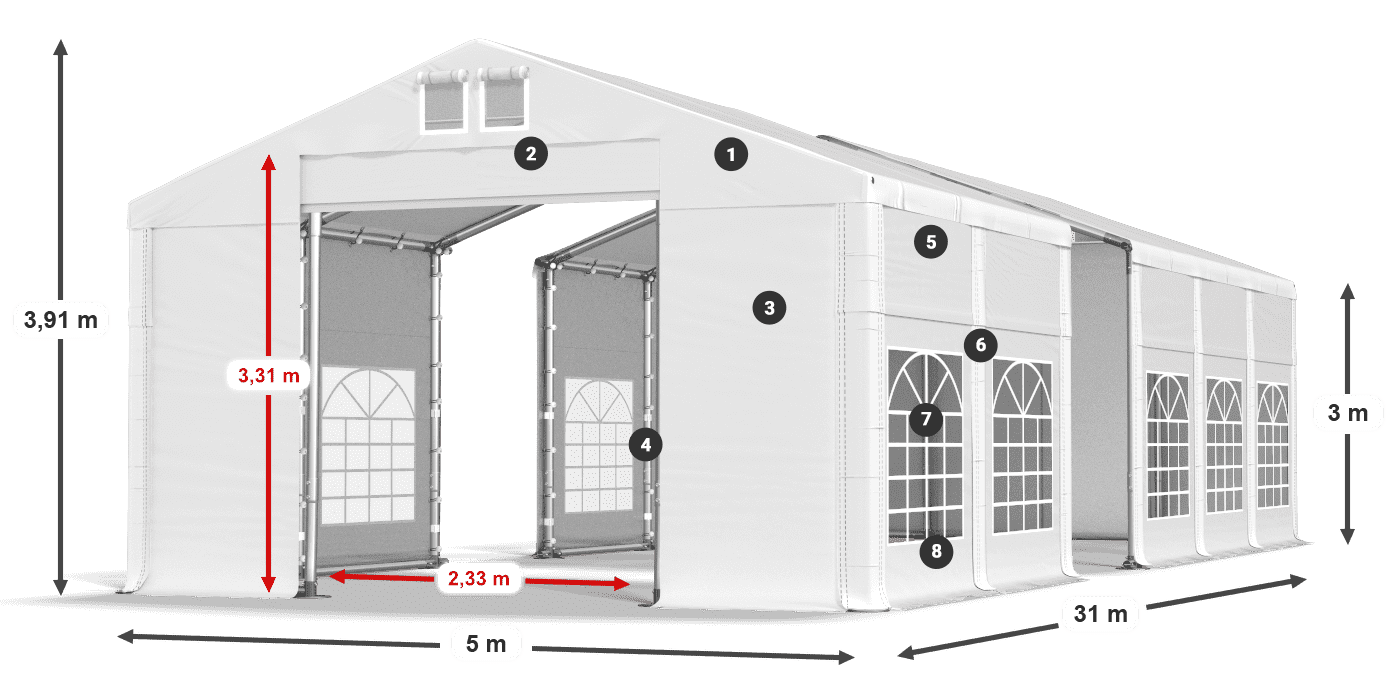 Tetto: MS 580 PVC Pareti: FR 620 PVC 3m leggenda