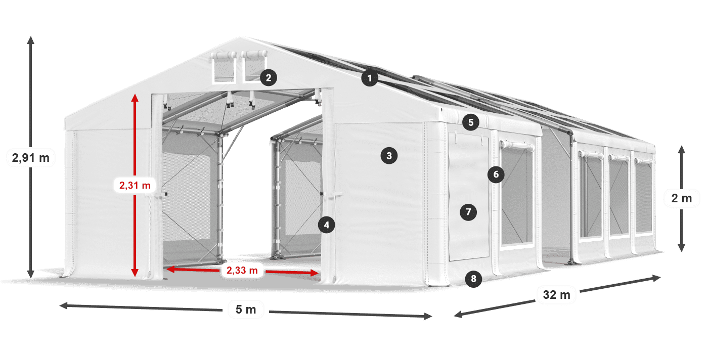 Tetto: MS T 580 PVC Pareti: SDM 500 PVC 2m leggenda