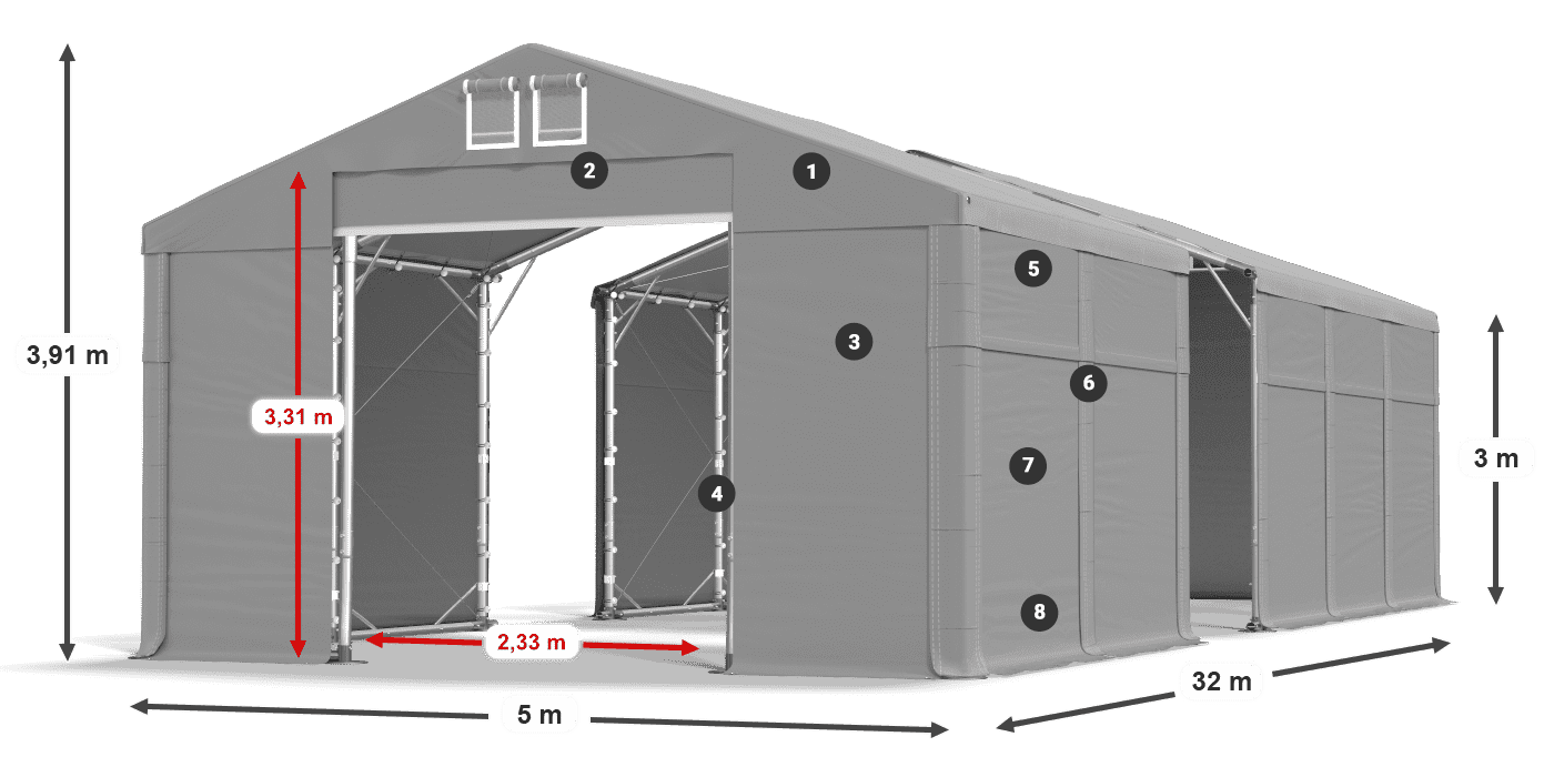 Tetto: MS 580 PVC Pareti: FR 620 PVC 3m leggenda