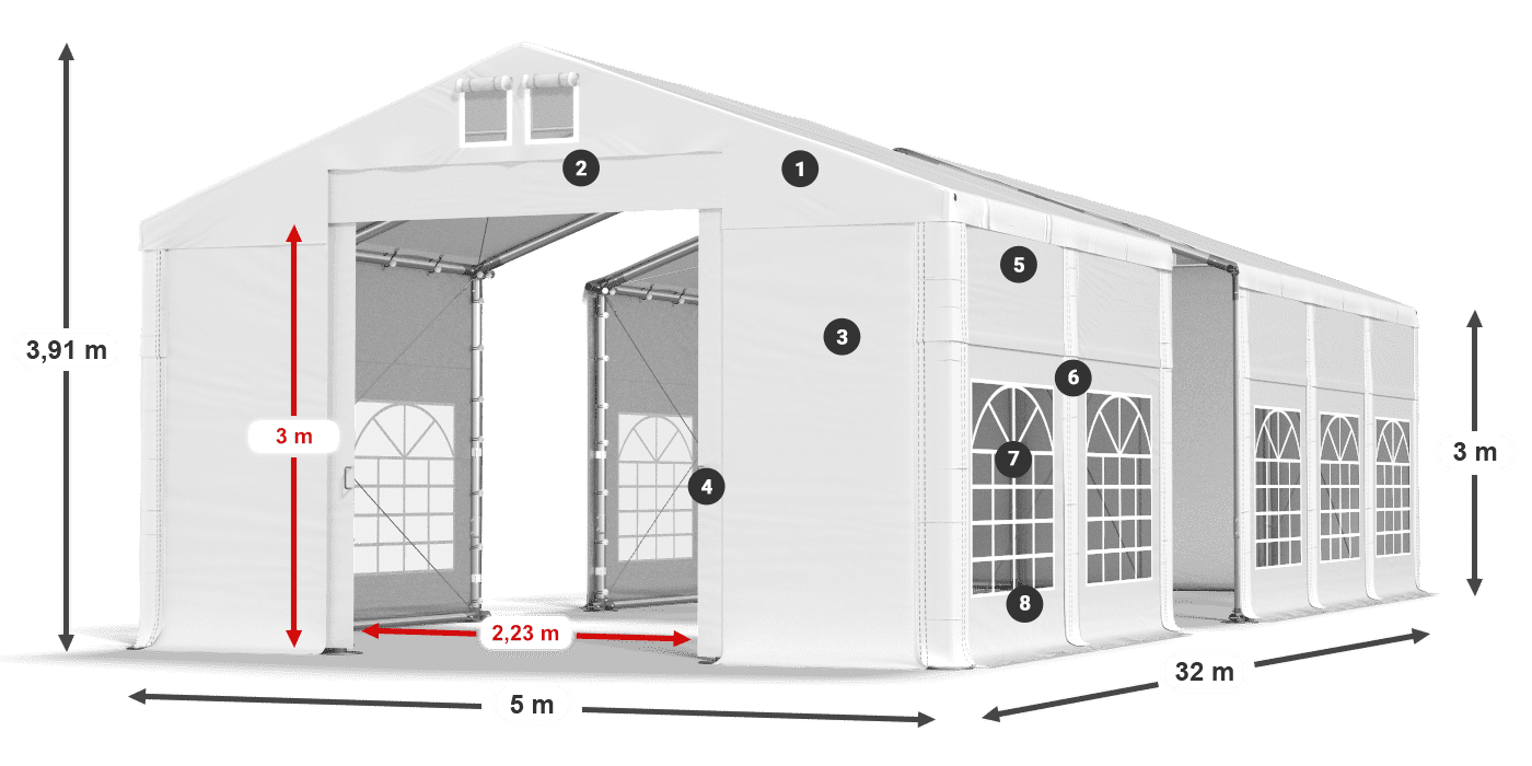 Tetto: MS 580 PVC Pareti: FR 620 PVC 3m leggenda