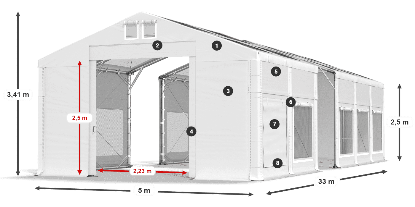 Tetto: MS T 580 PVC Pareti: SD M 500 PVC 2.5m leggenda