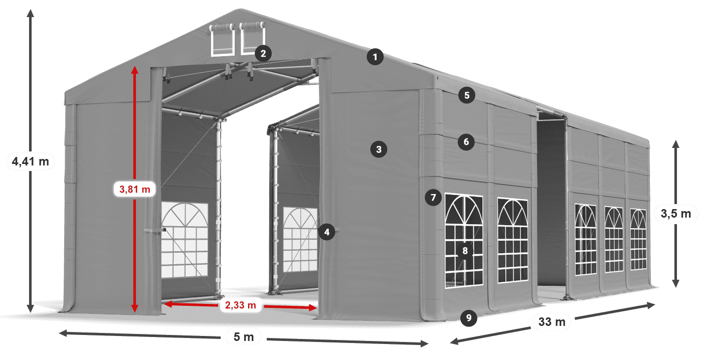 Tetto: FR 620 PVC Pareti: SD 500 PVC 3.5m leggenda