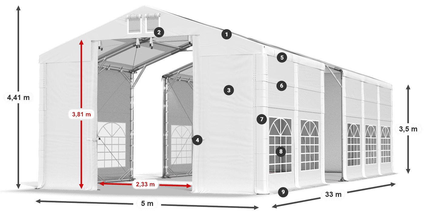 Tetto: MS T 580 PVC Pareti: FR 620 PVC 2.5m leggenda