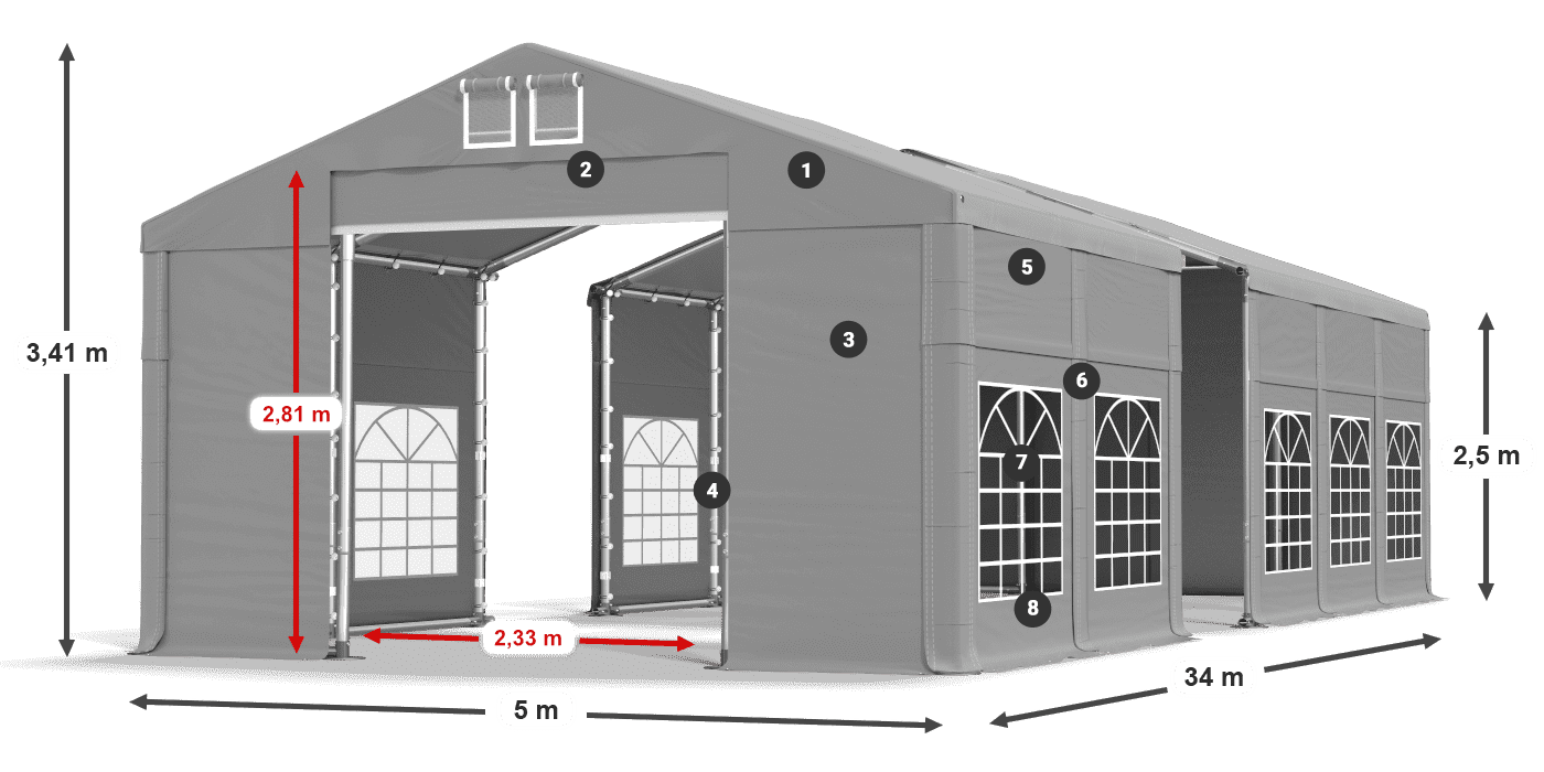 Tetto: FR 620 PVC Pareti: SD 500 PVC 2.5m leggenda