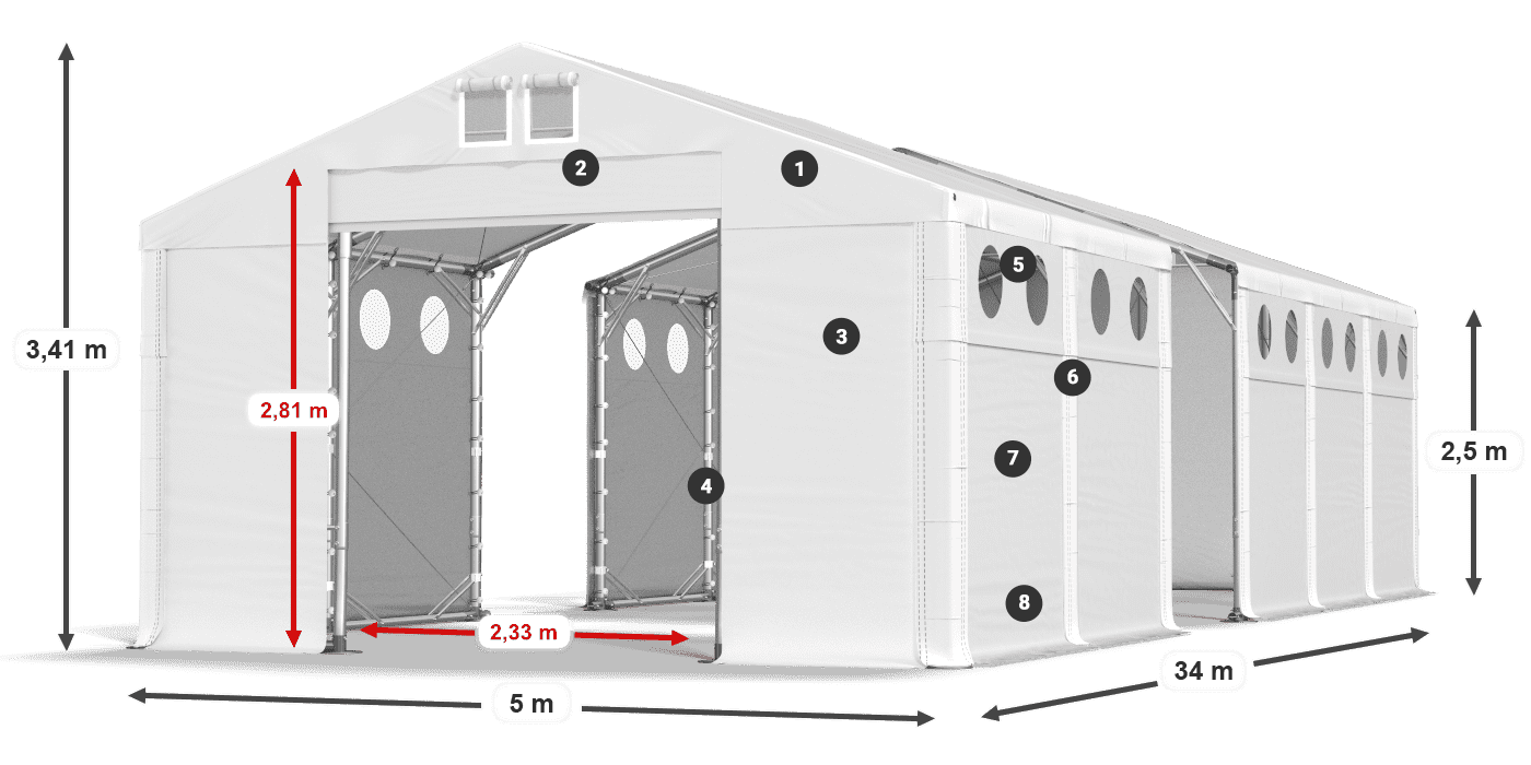 Tetto: MS 580 PVC Pareti: SD O 500 PVC 2.5m leggenda