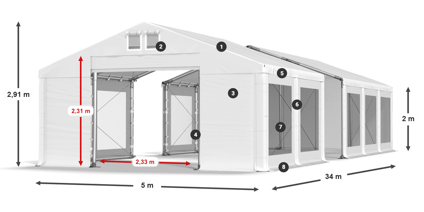 Tetto: MS 580 PVC Pareti: MS 580 PVC 2m leggenda