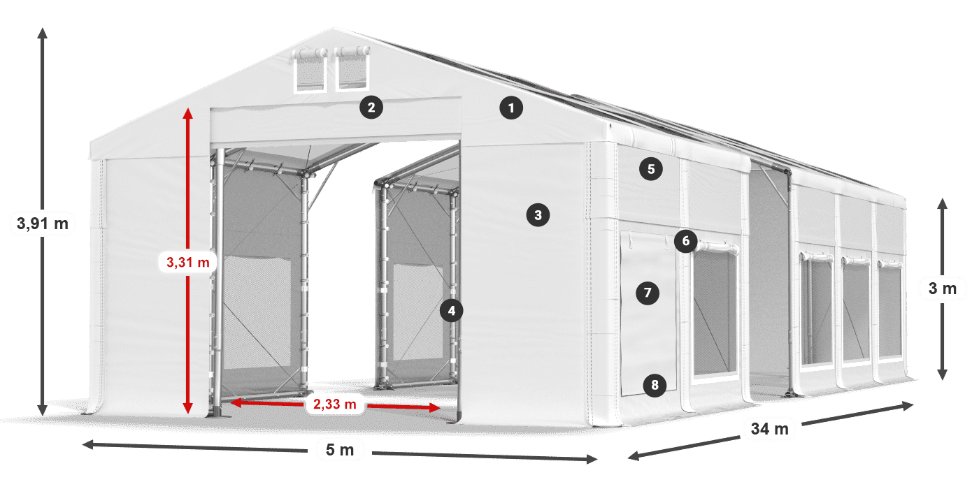 Tetto: MS T 580 PVC Pareti: SD M 500 PVC 3m leggenda