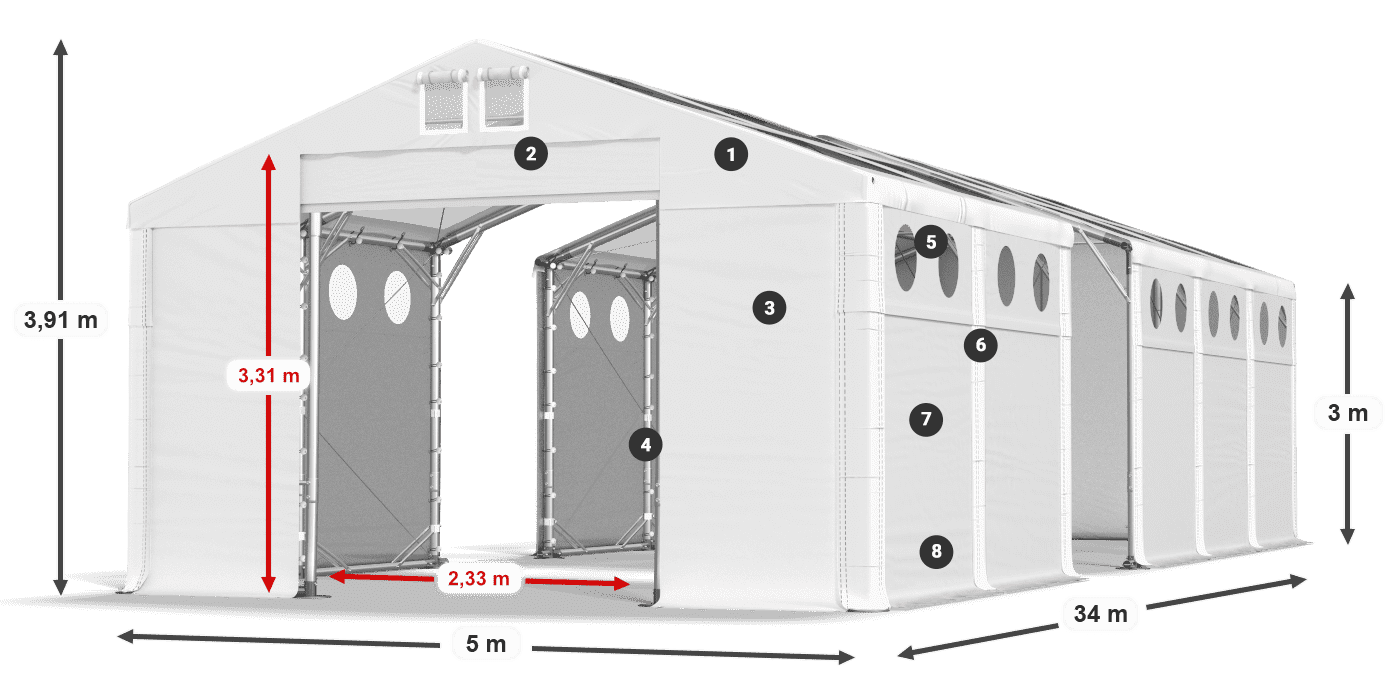 Tetto: MS T 580 PVC Pareti: SD O 500 PVC 3m leggenda