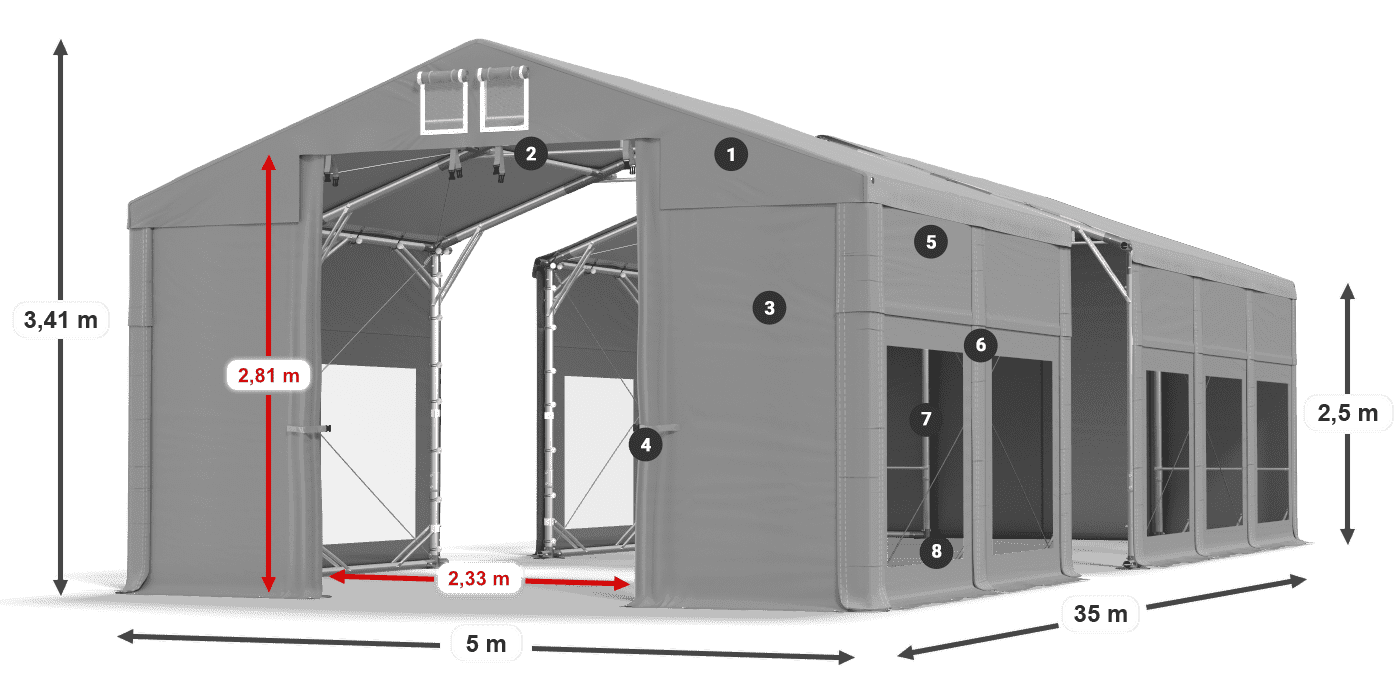 Tetto: FR 620 PVC Pareti: MS 580 PVC 2.5m leggenda