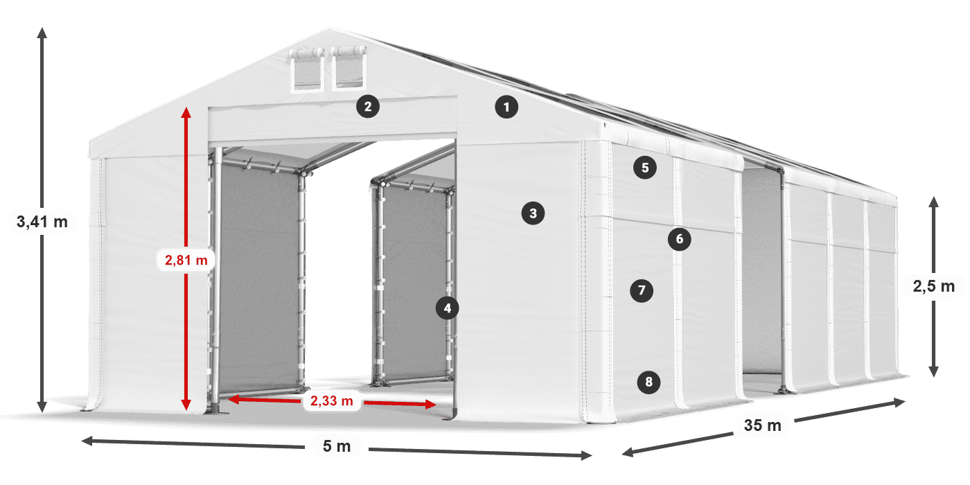 Tetto: MS T 580 PVC Pareti: FR 620 PVC 2.5m leggenda