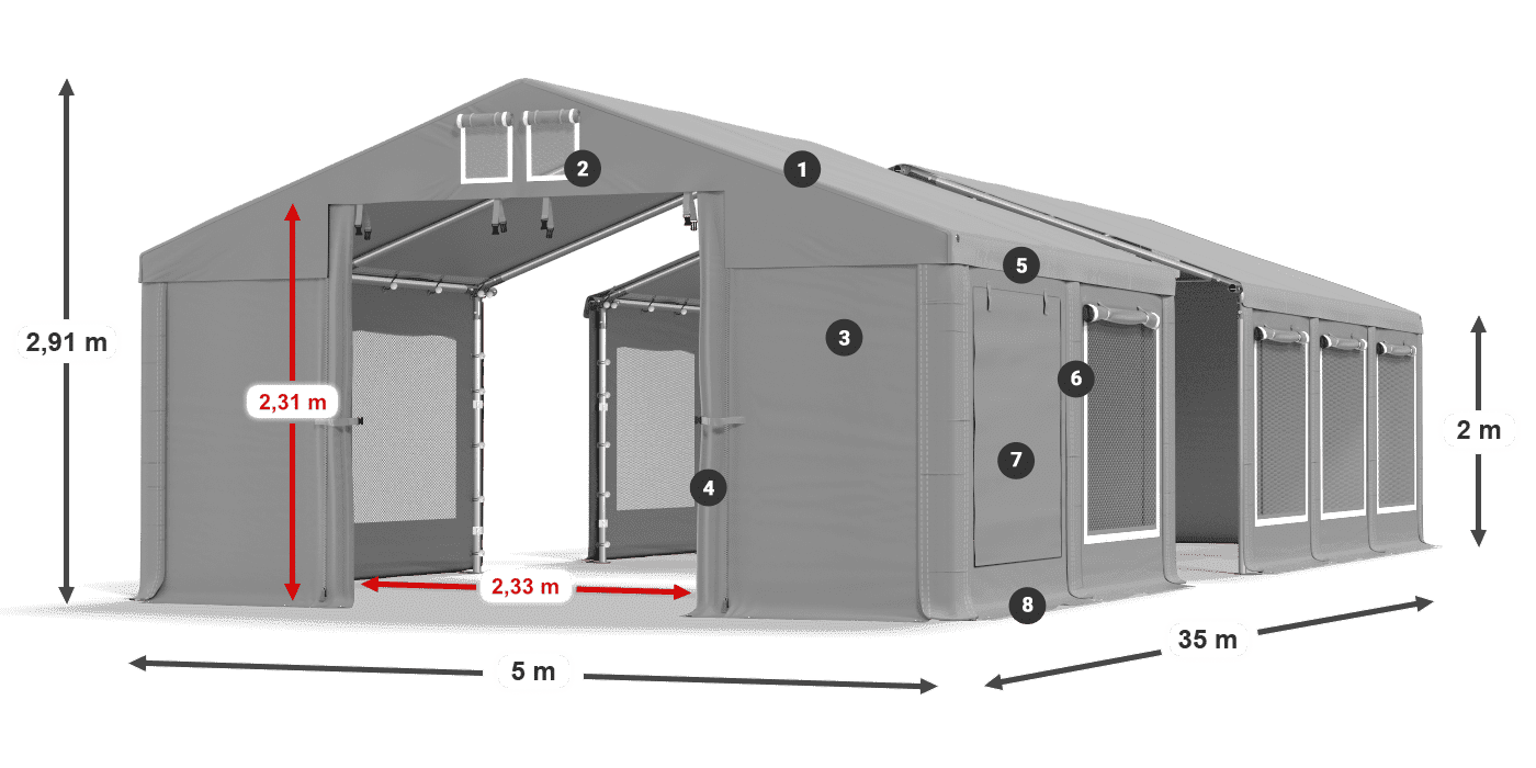 Tetto: MS 580 PVC Pareti: SD M 500 PVC 2m leggenda
