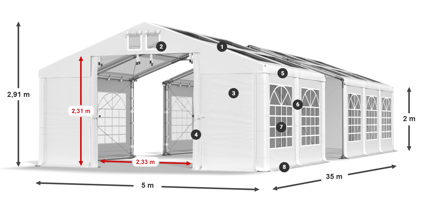 Tetto: MS 580 PVC Pareti: SD 500 PVC 2m leggenda