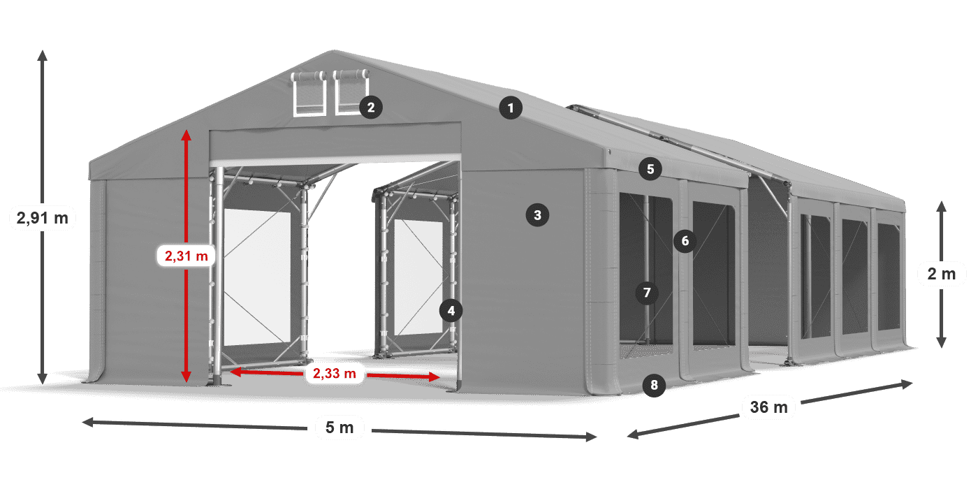 Tetto: MS 580 PVC Pareti: MS 580 PVC 2m leggenda