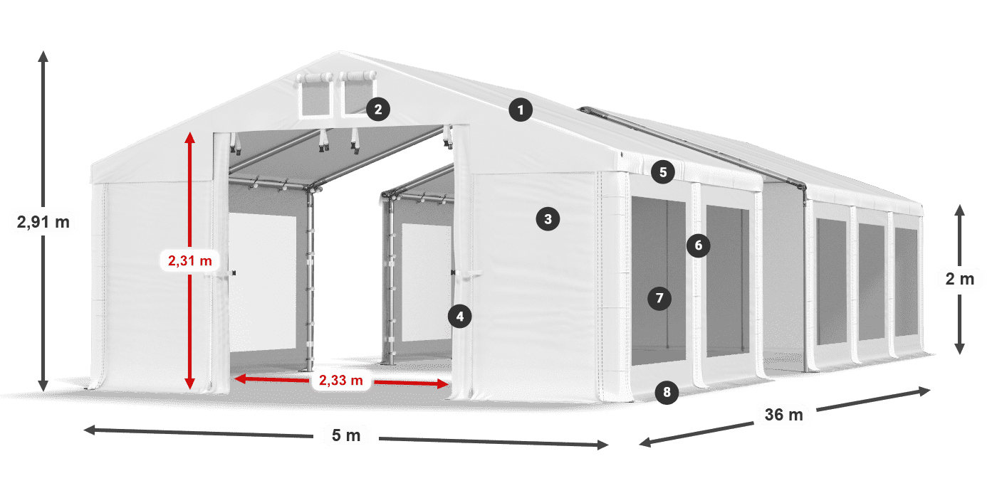 Tetto: MS 580 PVC Pareti: MS 580 PVC 2m leggenda