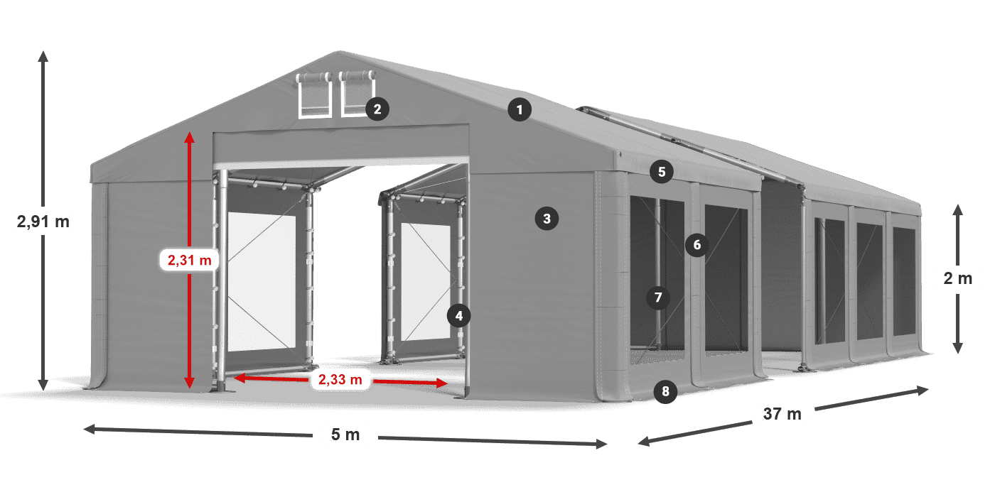 Tetto: MS 580 PVC Pareti: MS 580 PVC 2m leggenda