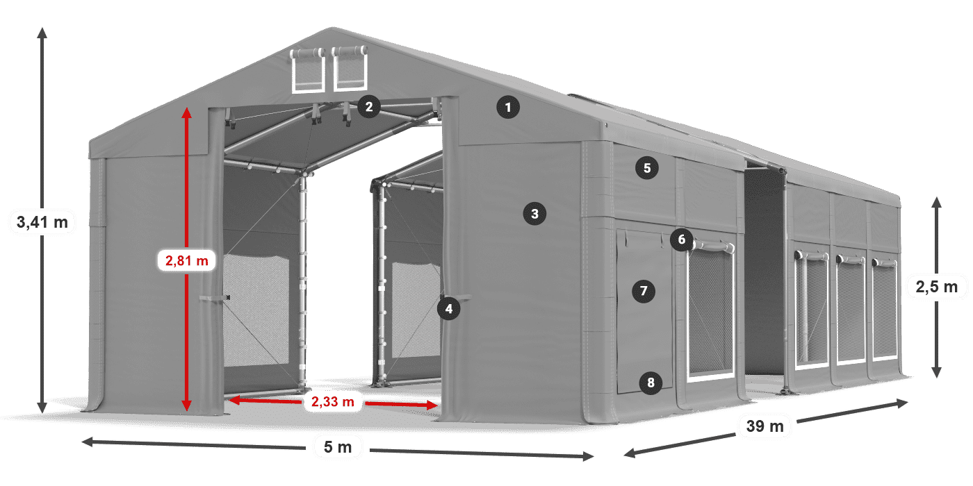 Tetto: FR 620 PVC Pareti: SD 500 PVC 2.5m leggenda