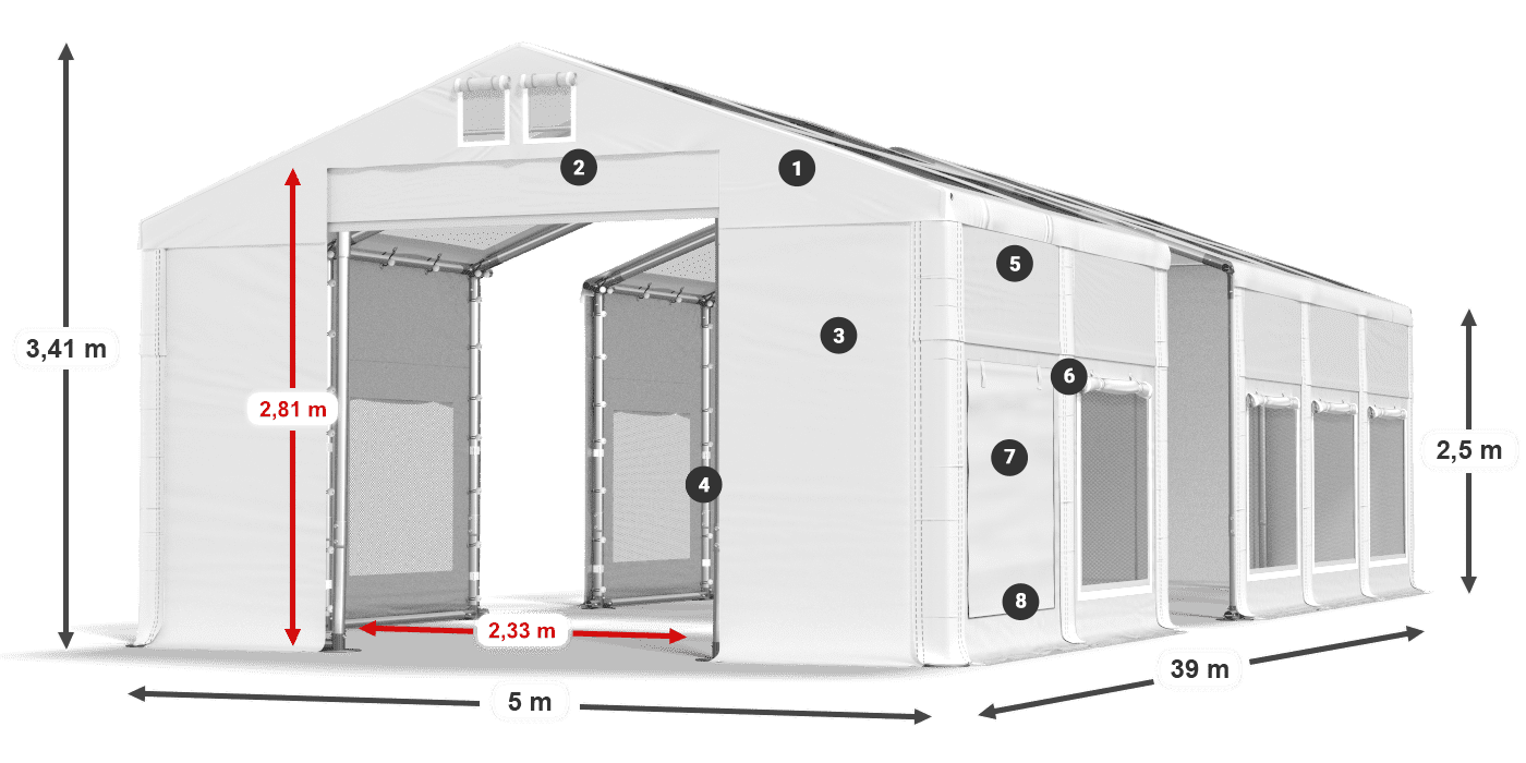 Tetto: MS T 580 PVC Pareti: SD M 500 PVC 2.5m leggenda