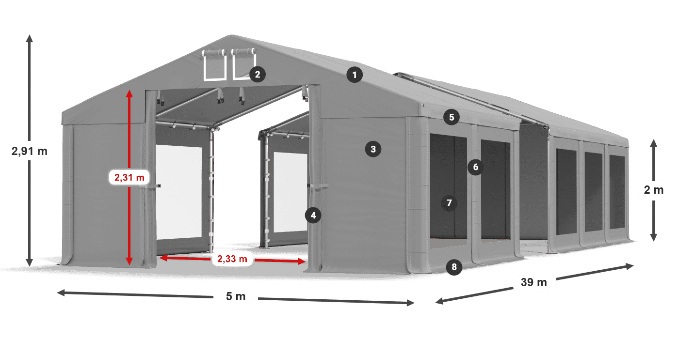 Tetto: MS 580 PVC Pareti: MS 580 PVC 2m leggenda
