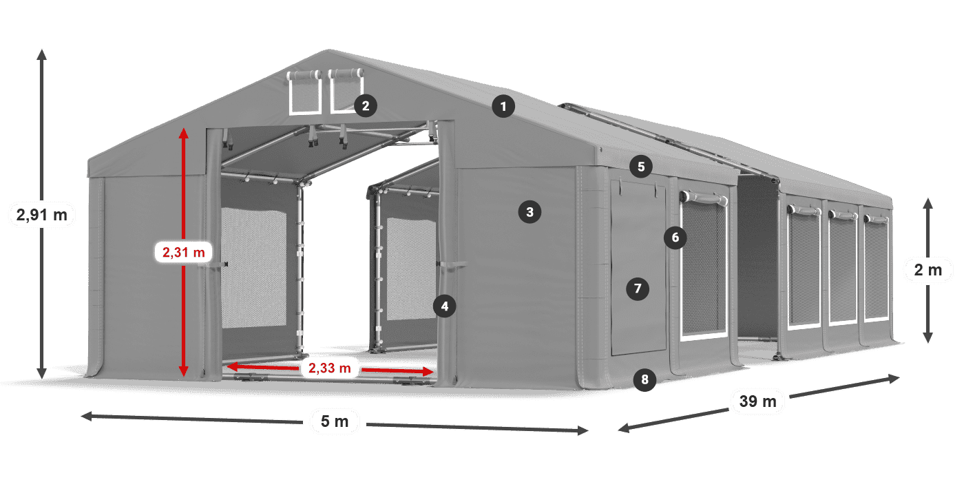 Tetto: MS 580 PVC Pareti: SD M 500 PVC 2m leggenda