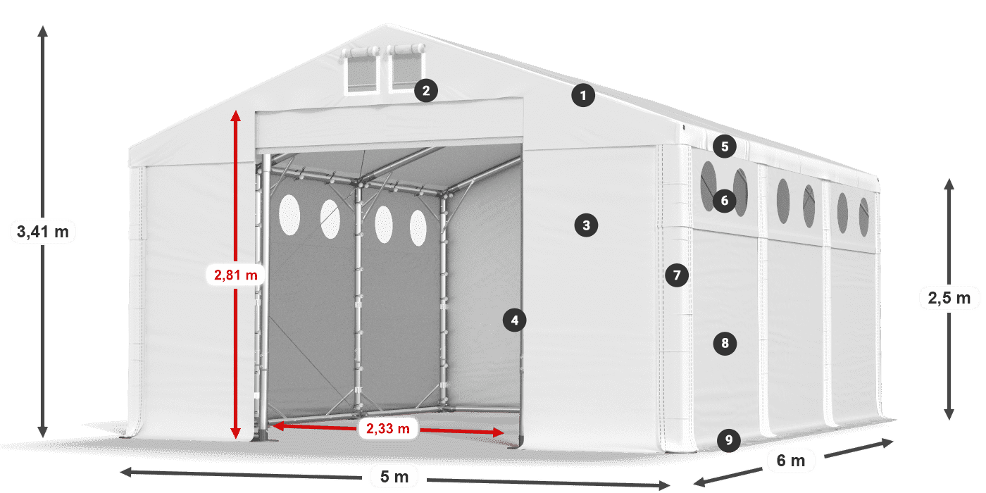 Tetto: FR 620 PVC Pareti: SD O 500 PVC 2.5m leggenda