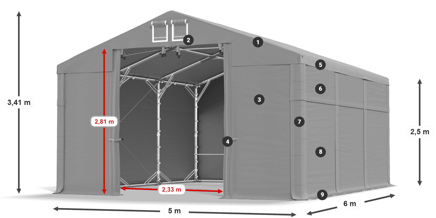 Tetto: FR 620 PVC Pareti: SD 500 PVC 2.5m leggenda