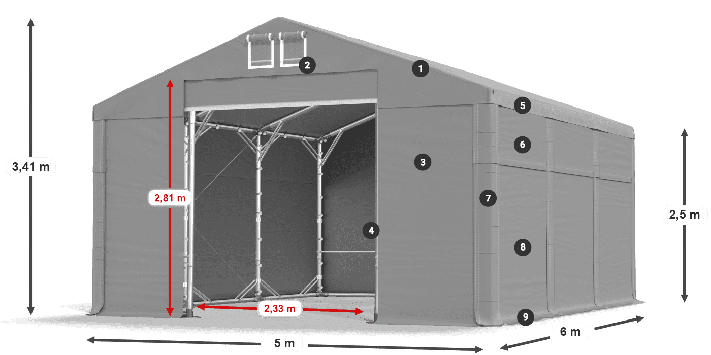 Tetto: FR 620 PVC Pareti: SD 500 PVC 2.5m leggenda