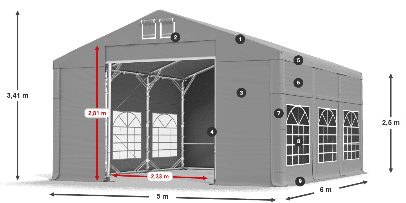 Tetto: FR 620 PVC Pareti: SD 500 PVC 2.5m leggenda
