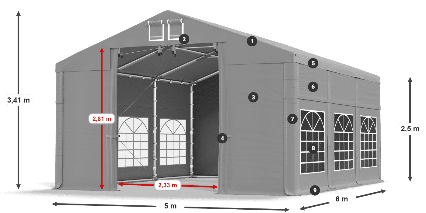 Tetto: FR 620 PVC Pareti: SD 500 PVC 2.5m leggenda