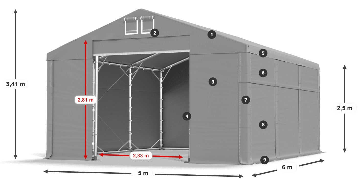 Tetto: MS 580 PVC Pareti: FR 620 PVC 2.5m leggenda