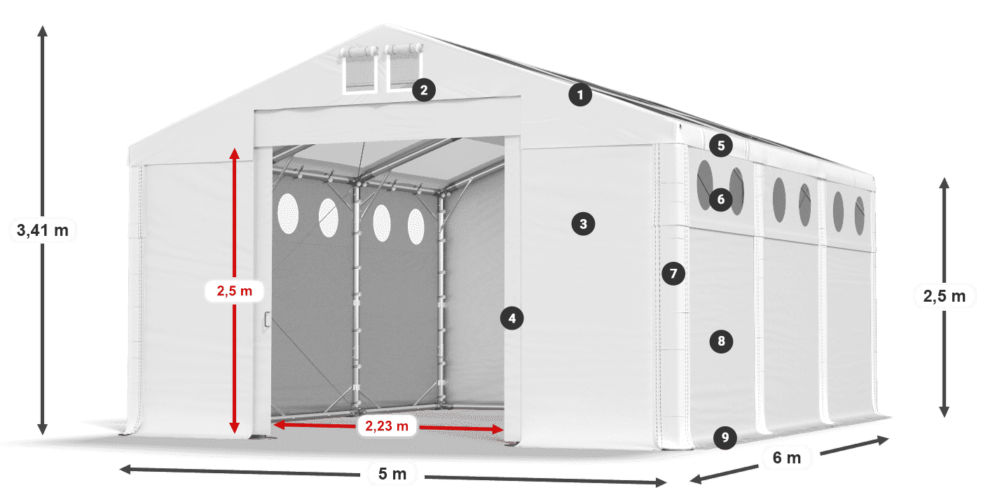 Tetto: MS T 580 PVC Pareti: FR O 620 PVC 2.5m leggenda