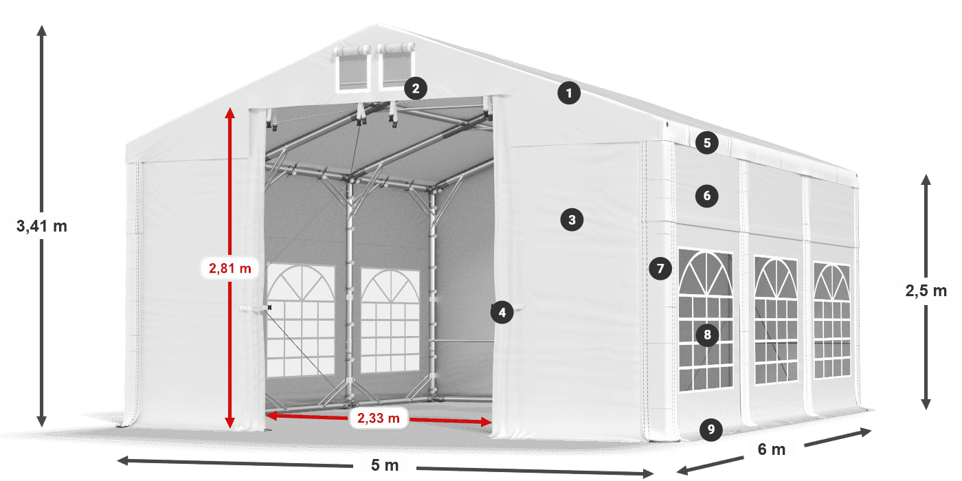 Tetto: MS 580 PVC Pareti: FR 620 PVC 2.5m leggenda