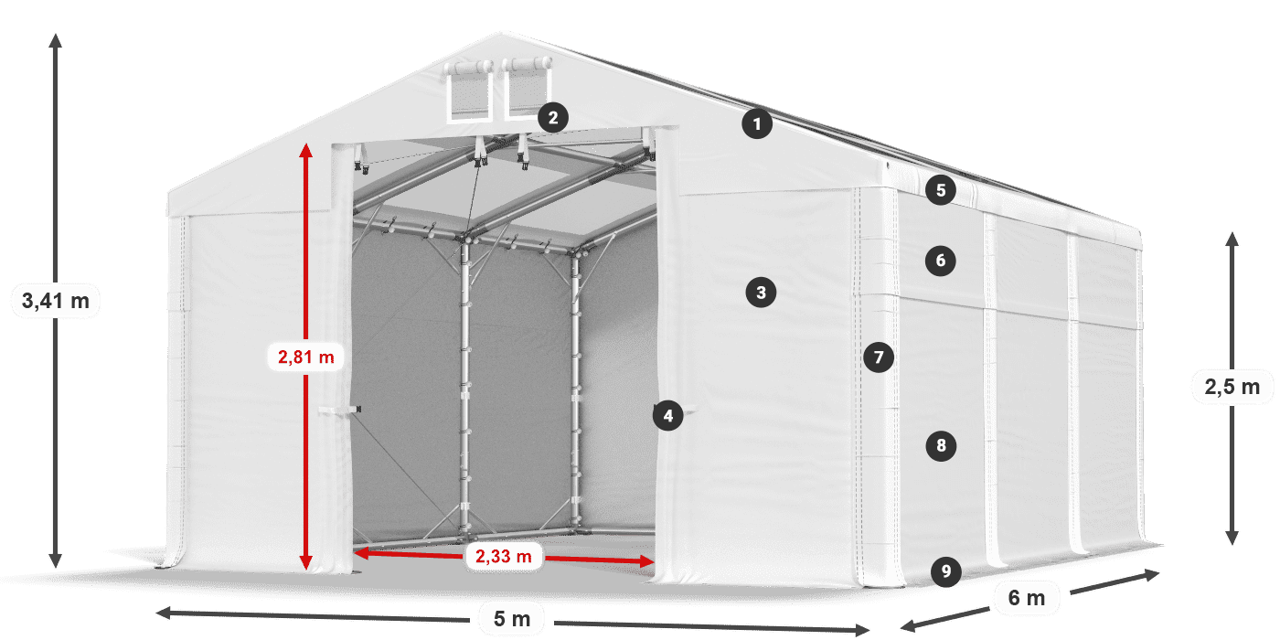 Tetto: MS T 580 PVC Pareti: SD 500 PVC 2.5m leggenda