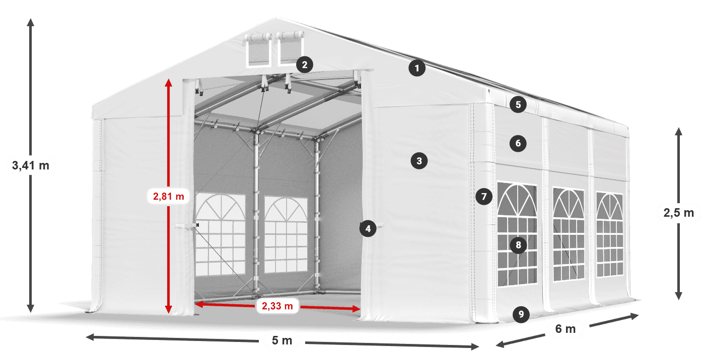 Tetto: MS 580 PVC Pareti: SD 500 PVC 2.5m leggenda