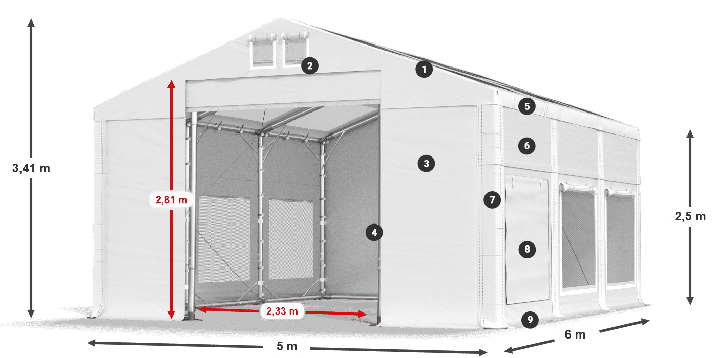 Tetto: MS T 580 PVC Pareti: SD M 500 PVC 2.5m leggenda