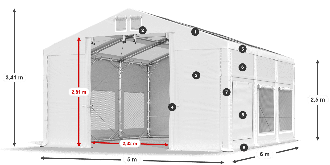 Tetto: MS T 580 PVC Pareti: SD M 500 PVC 2.5m leggenda